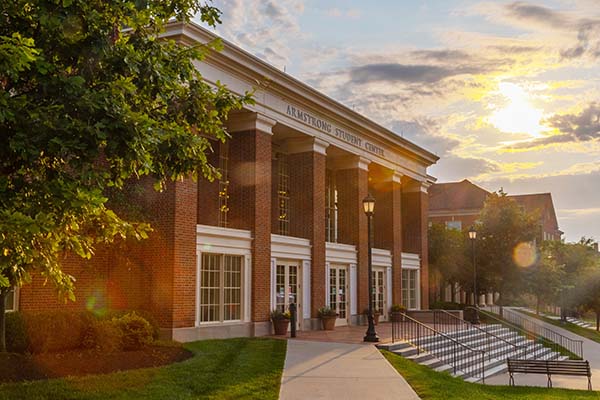 armstrong student center facade in sunrise