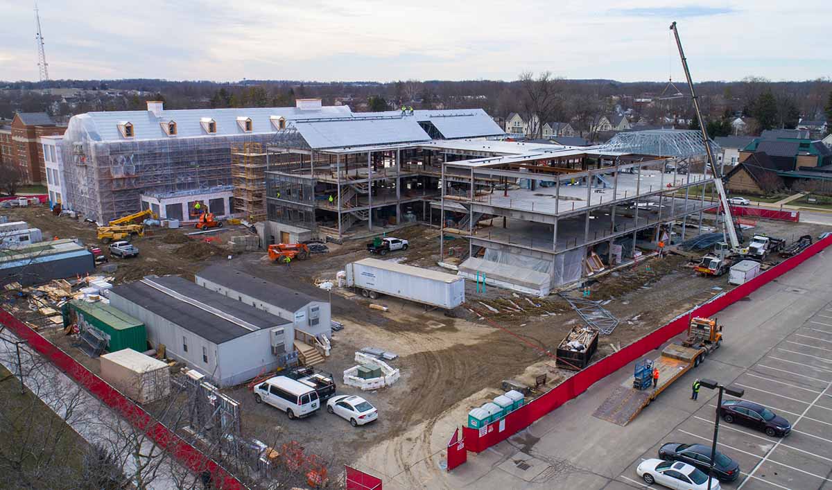 aerial view of the construction of the clinical health sciences and wellness building