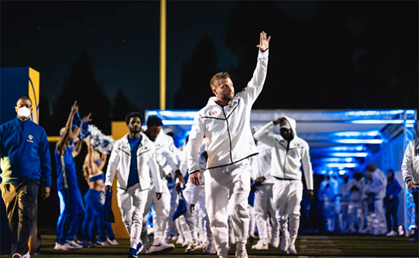 McVay leads team onto field during pep rally