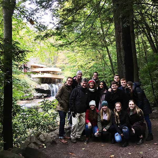 John Reynolds and students at Falllingwater