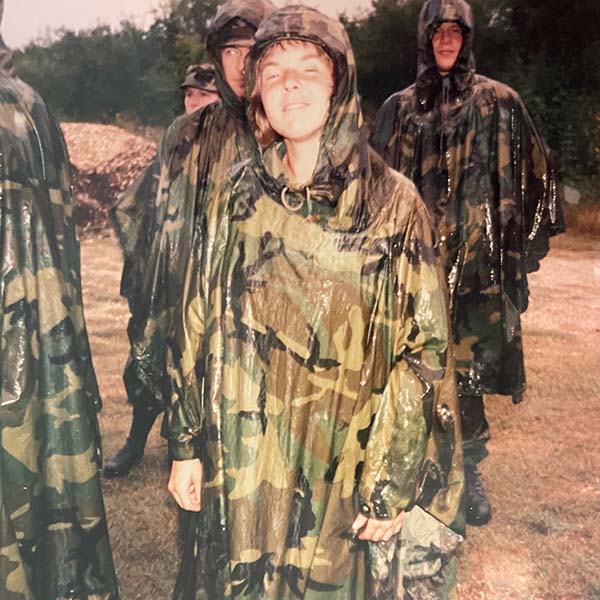 Sharon Bannister in a poncho in the rain 