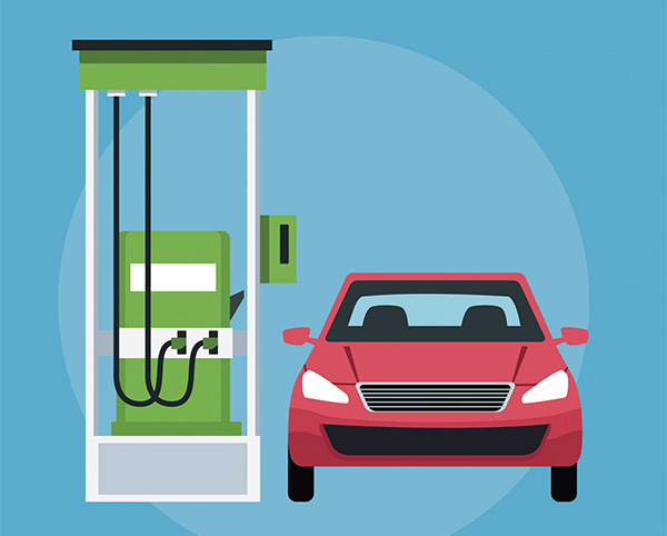 icon of a red car and a green fuel pump