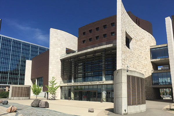 The entrance to the National Underground Railroad Freedom Center in Cincinnati