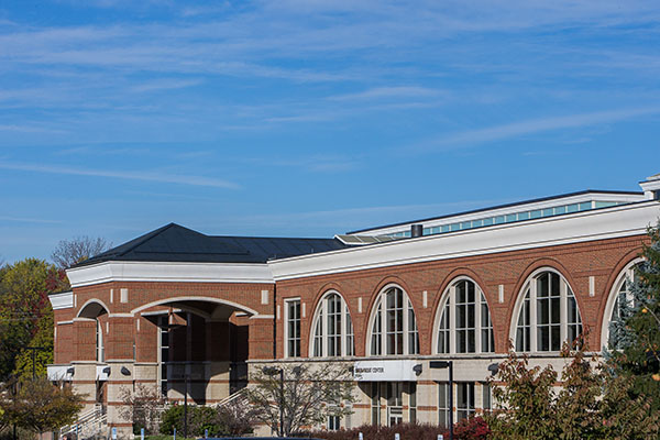 Recreational Sports Center entrance from drone view