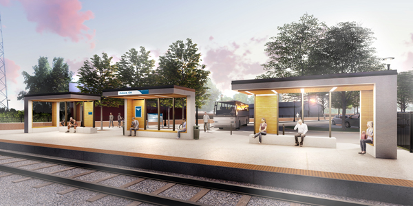 Rendering of proposed Amtrak station in Oxford, Ohio