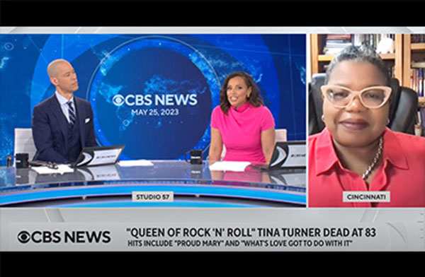 Tammy kernodle on the right side of the screen and the cbs news desk and hosts on the left side