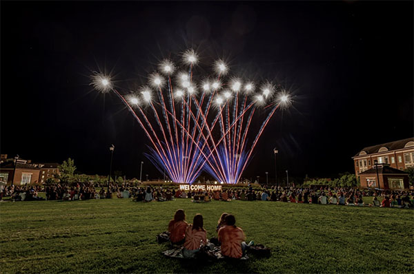 Welcome Weekend fireworks on Miami University's Oxford campus