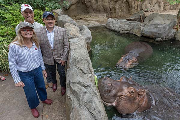 Renate Crawford, Thane Maynard, Greg Crawford, and Fiona the hippo