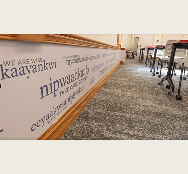 The new classroom contains Myaamia words and phrases on the walls.