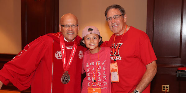 Miami University President Gregory Crawford with participants from Grandparents College.