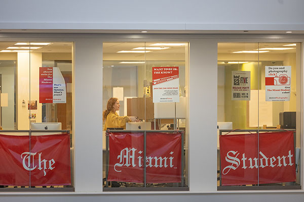 Outside the Miami Student newspaper office in Armstrong Student Center