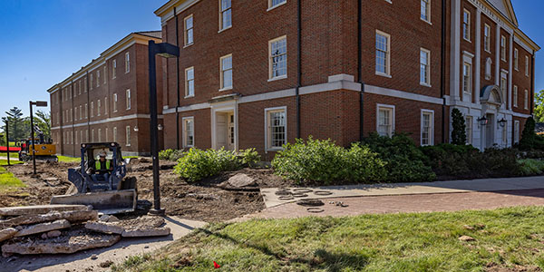 Construction occurs at the renovation of Bachelor Hall on the Miami University Oxford campus