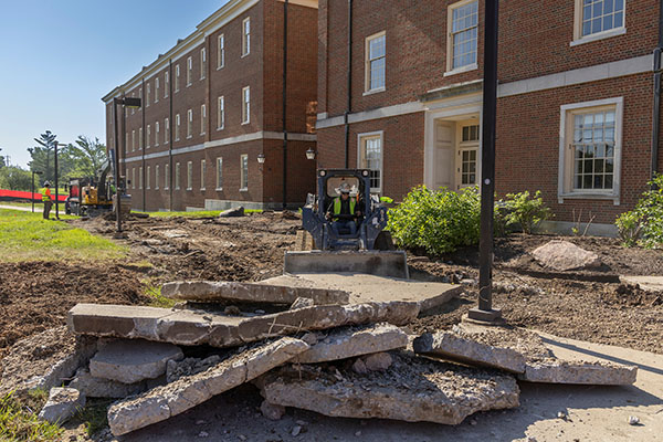 Construction occurs at the renovation of Bachelor Hall on the Miami University Oxford campus