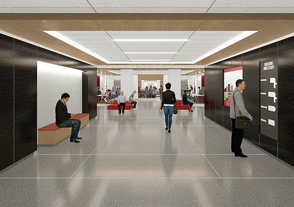 Architect rendering of the entrance to the renovated bachelor Hall 
