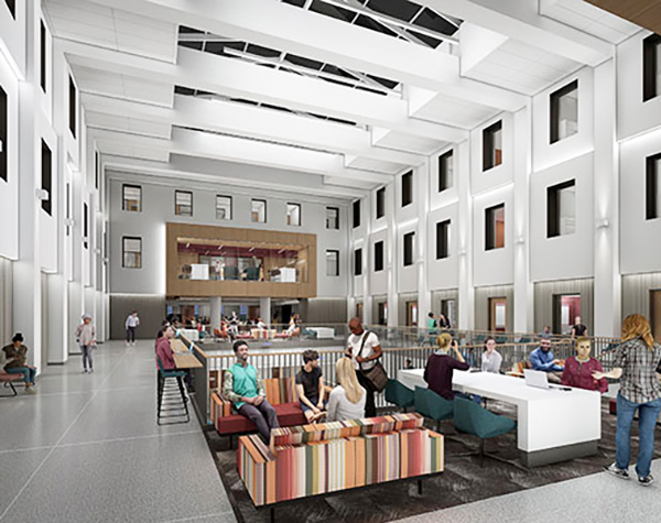 architect rendering of the atrium in Bachelor Hall 