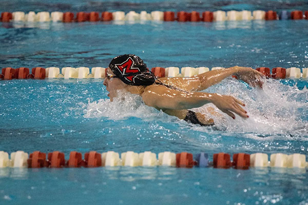 Miami University's Nicole Maier competes during a swimming and diving meet.