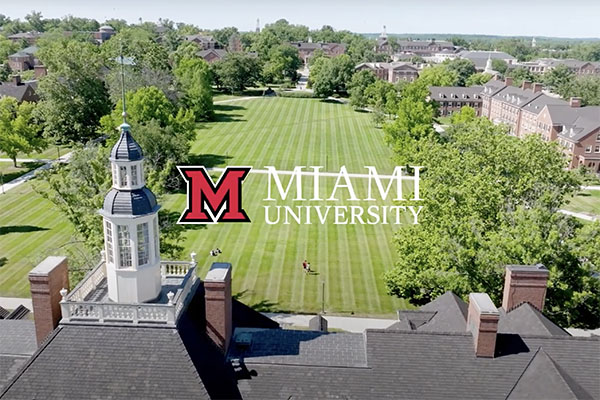 Image of Miami University's Oxford campus taken from a television commercial