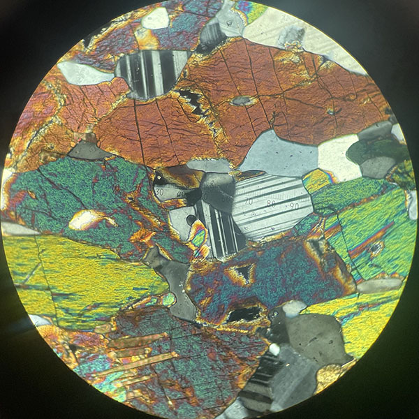 Jack Gugino’s first-place photo was shot using a polarizing light microscope in the Department of Geology and Environmental Earth Science’s petrology and geochemistry research lab.