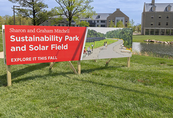 Sustainability Park and Solar Field banner near the Western Geothermal Field