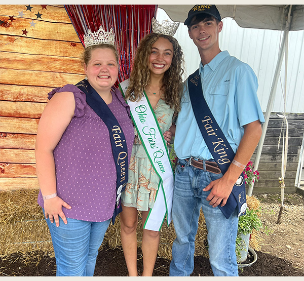 Amberly Szczerbiak went to the Butler County Fair on opening day on July 20. She is pictured with 2025 Butler County Fair Queen Addy Schwegmann and 2025 Butler County Fair King Eli Thompson (photo courtesy of Amberly Szczerbiak).