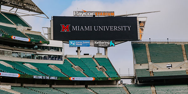 Miami University logo on scoreboard at Paycor Stadium