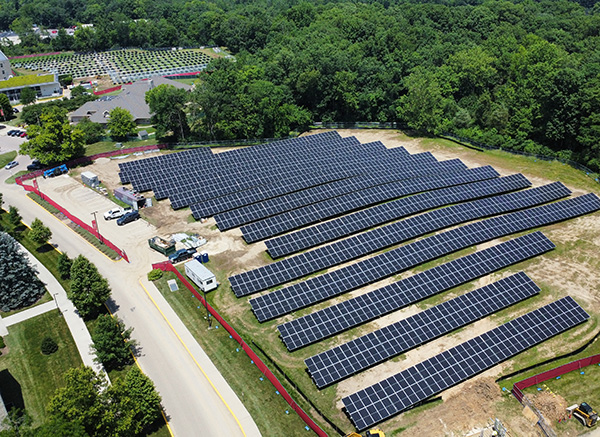 Drone view of solar PV installation on Western campus