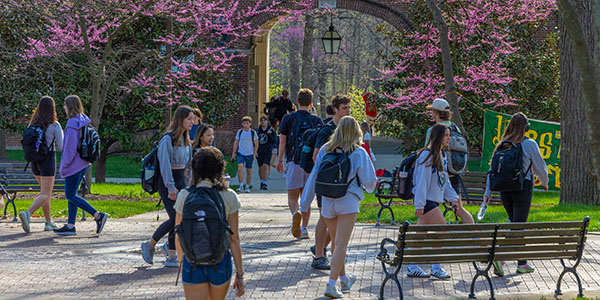 Students walk on Miami University's Oxford campus