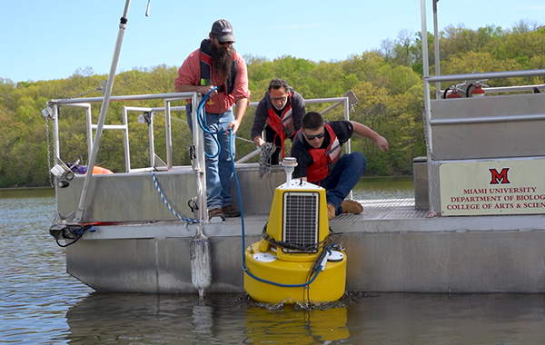 deployment of the nexsens 200 monitor buoy from the departme