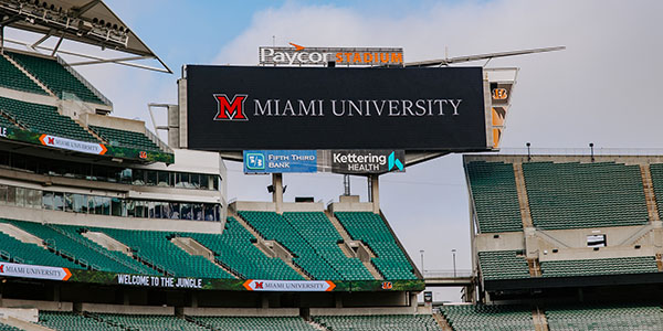 Miami University logo on screen at Paycor Stadium