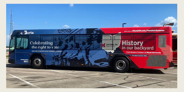 BCRTA bus with Freedom Summer and Western College bus wrap