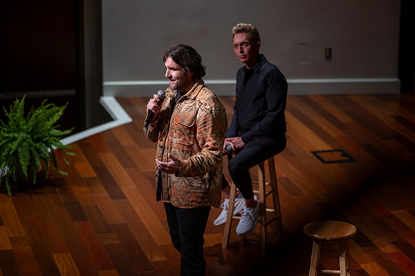 The Minimalists address the Miami community in Wilks Theater