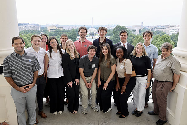 Inside Washington program, summer 2026, participants pose on the Speakers Balcony in Washington, D.C.