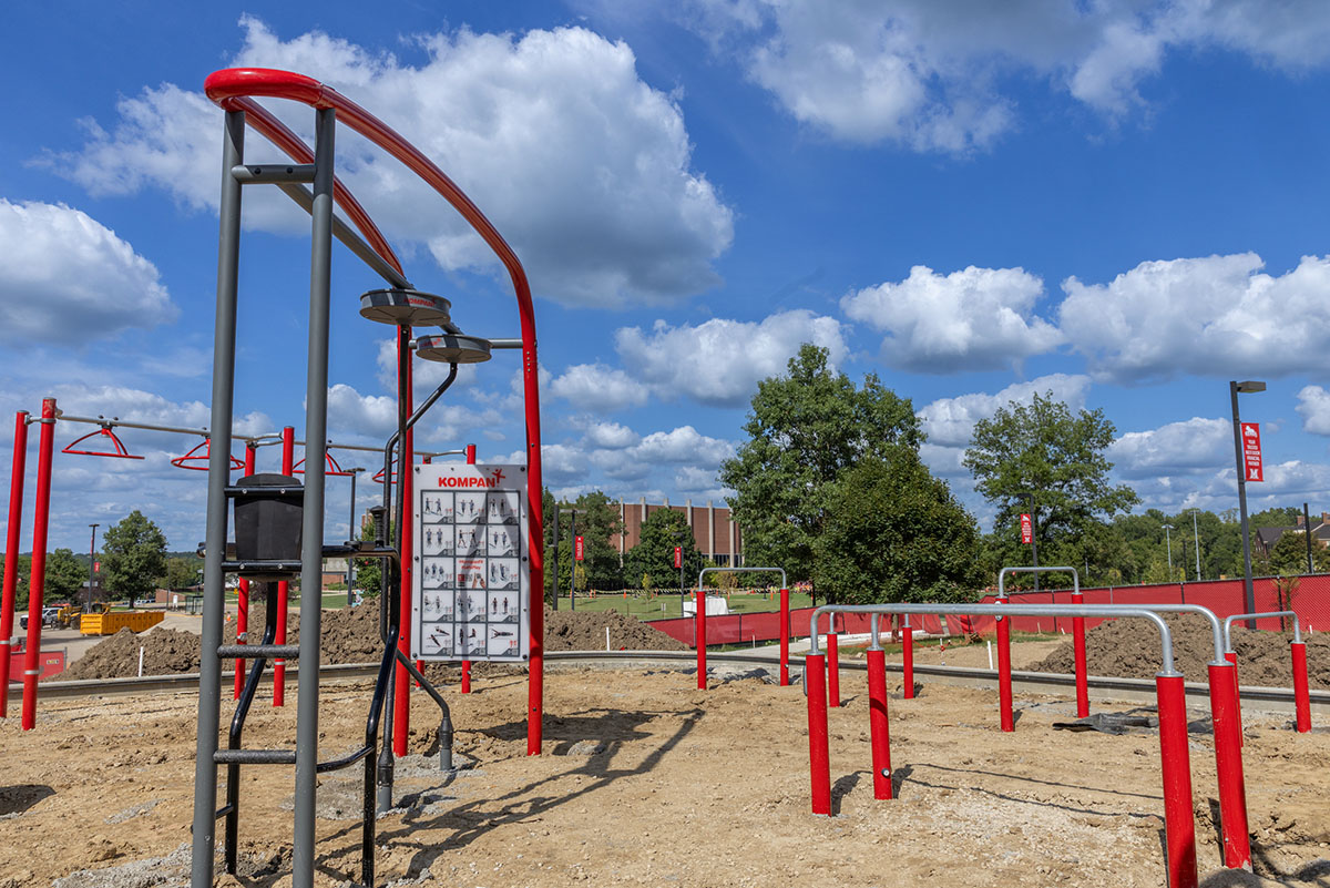 workout equipment space under construction near Millett Hall 
