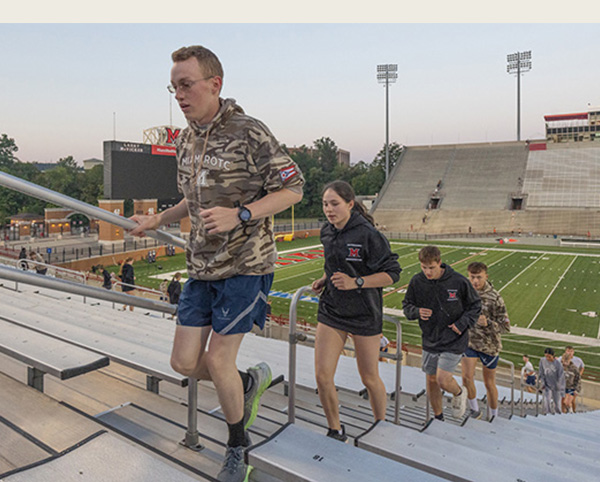 Miami University ROTC cadets and midshipmen climb the steps at Yager Stadium during last year's 9/11 Memorial Stair Climb (photo by Scott Kissell)