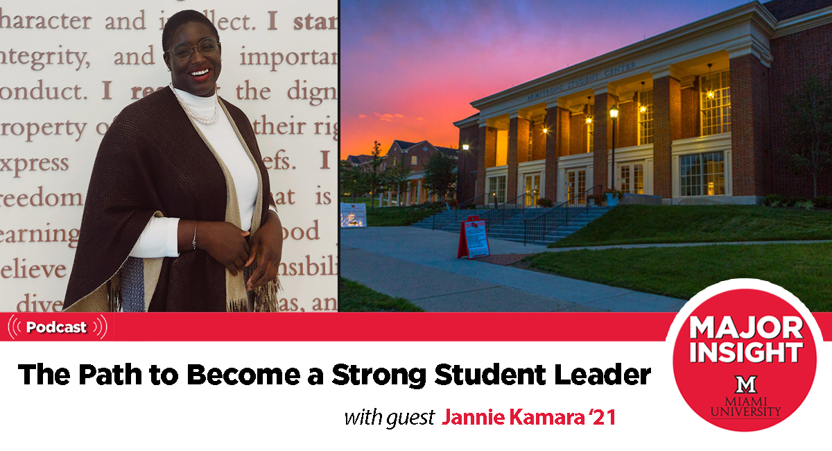 Jannie Kamara pictured on the left side and the Armstrong Student Center pictured on the right