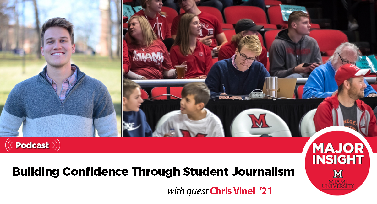 Chris Vinel pictured on the left side and students working in a classroom on the right side