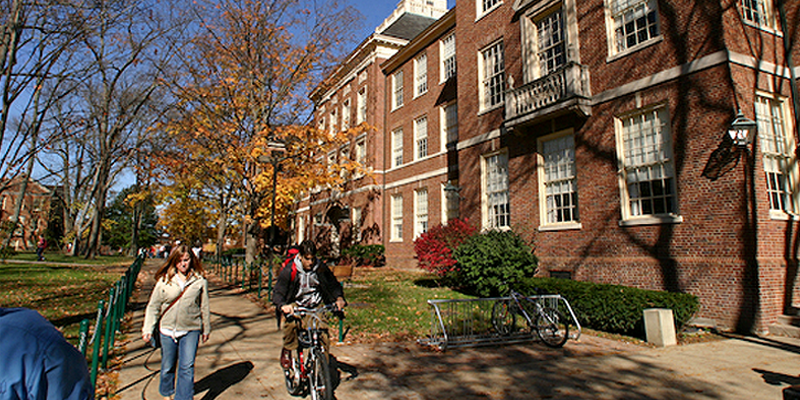 A photo of Upham Hall during the fall.