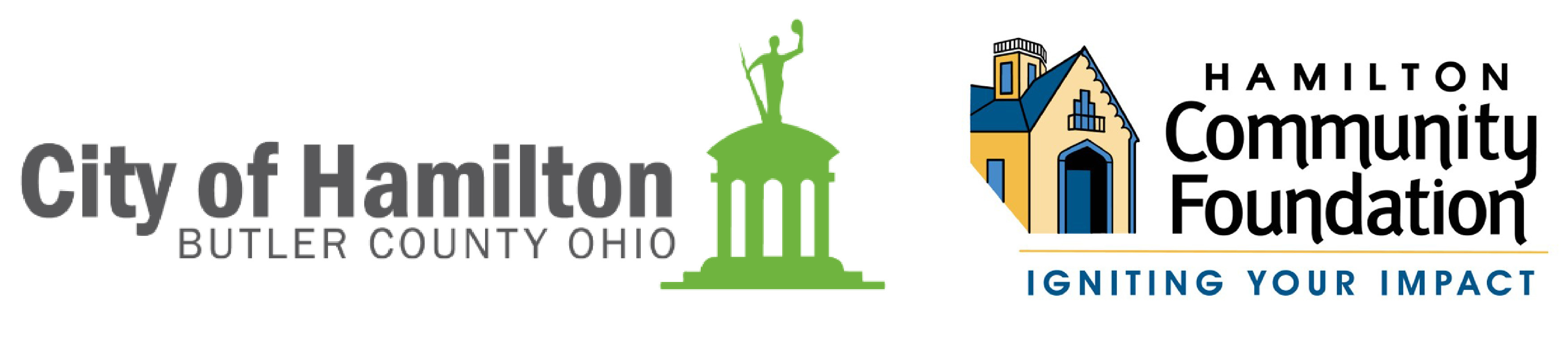 The logos for our partner organizations: the City of Hamilton and the Hamilton Community Foundation.
