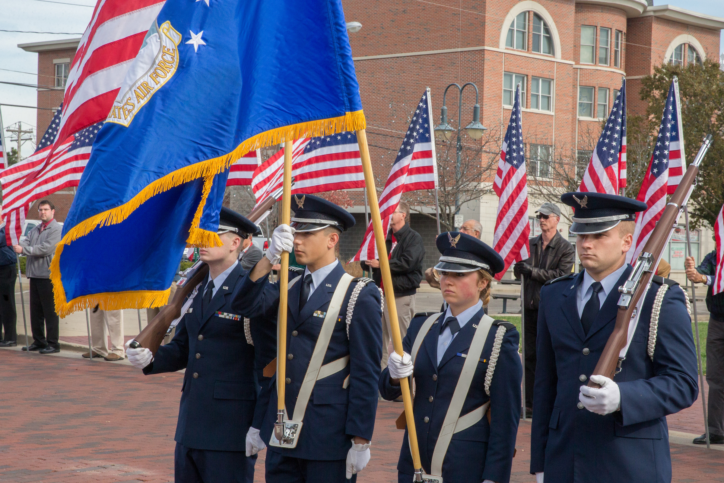 A Color Guard stands at attention during an event.