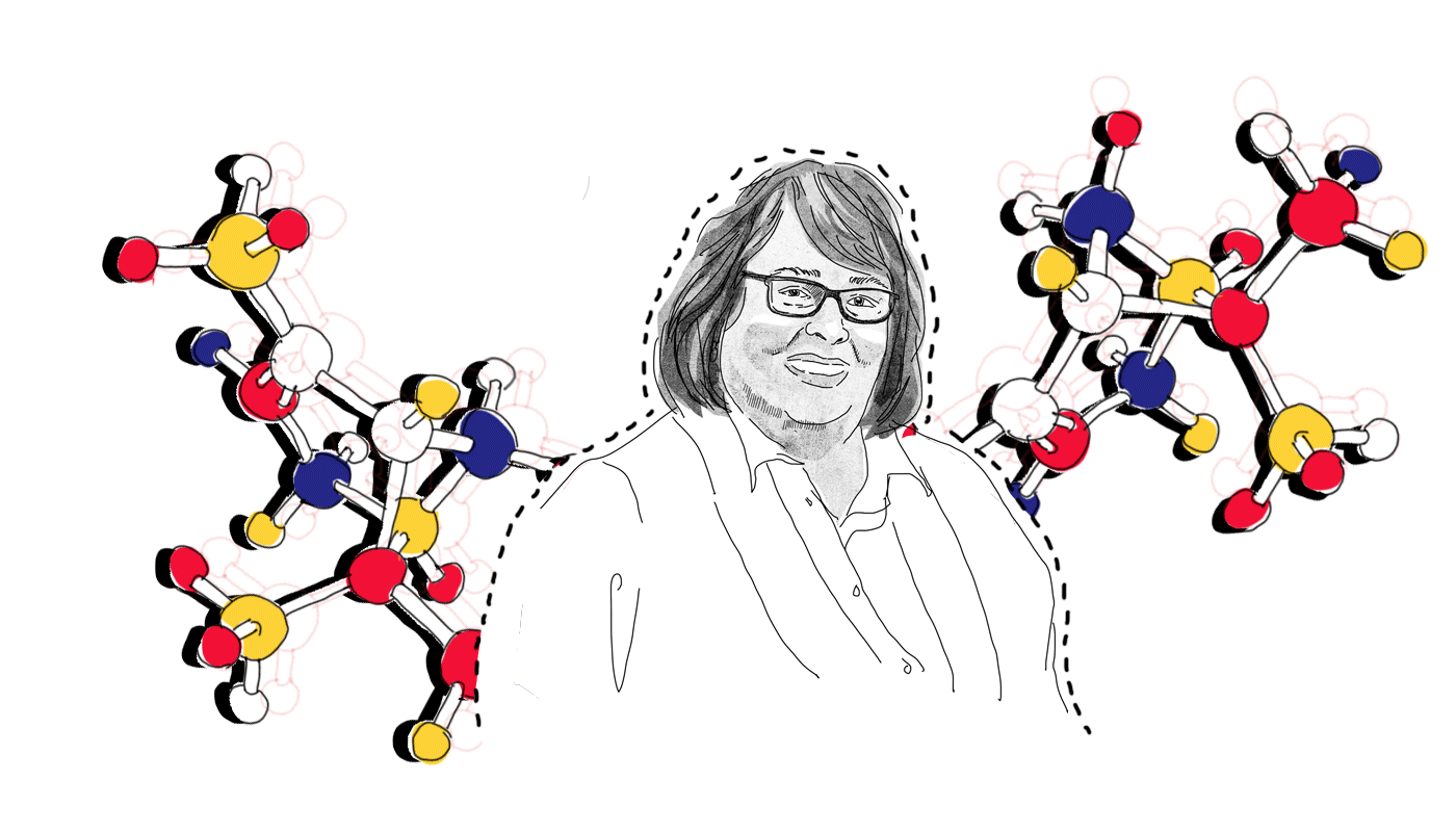 illustration of Stacey Lowery Bretz in front of molecule