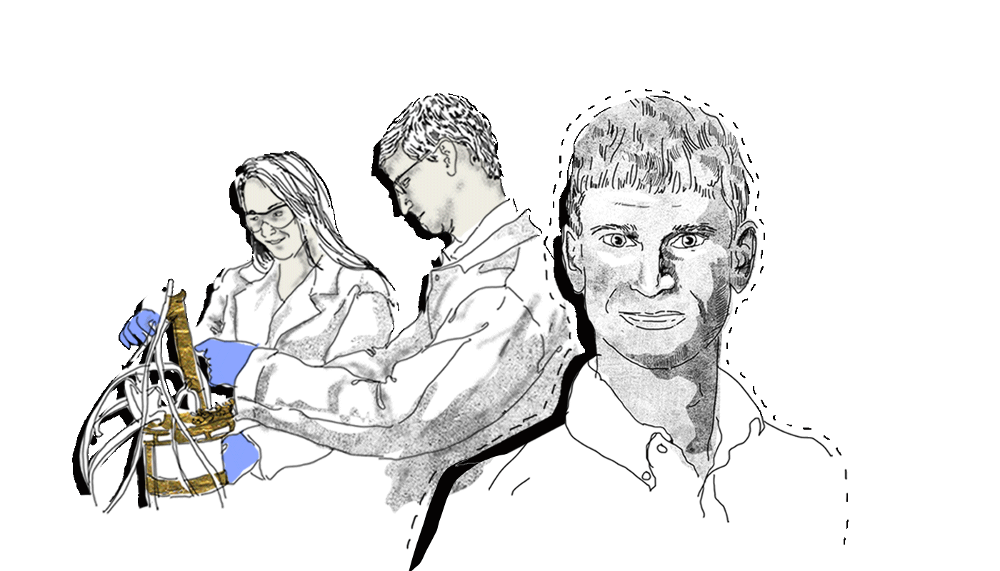 illustration of dr jones and student working in a lab