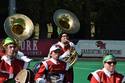 Marco Iannelli playing the tuba in the Miami University marching band