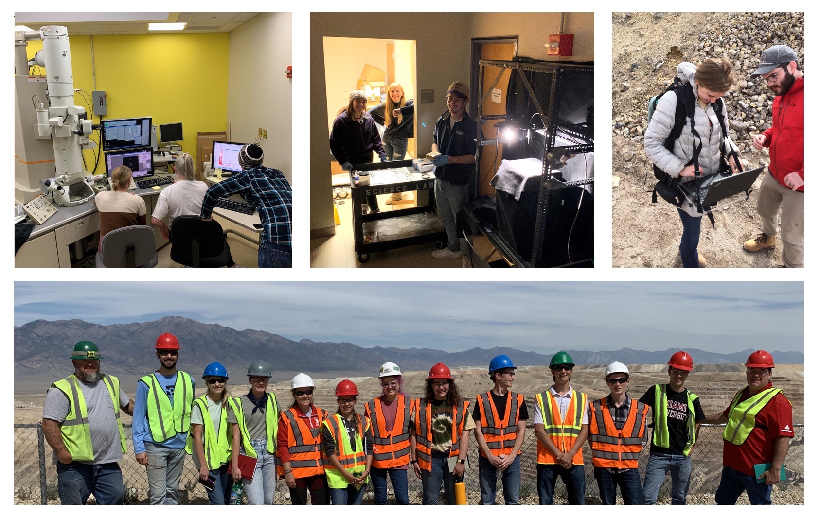 Collage of photos of students doing research.
