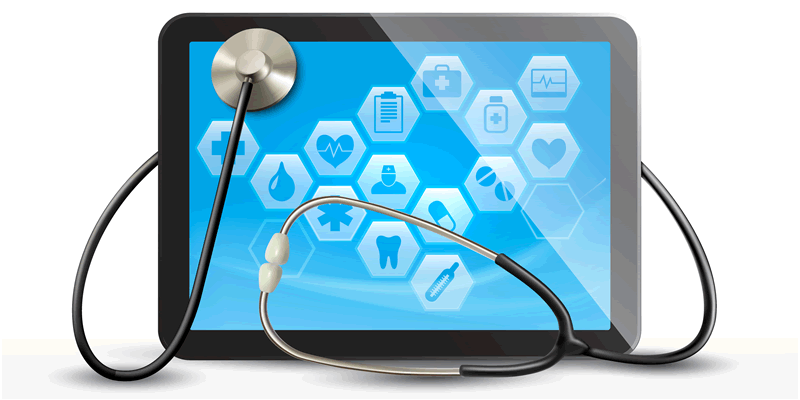 Tablet with a stethoscope around it