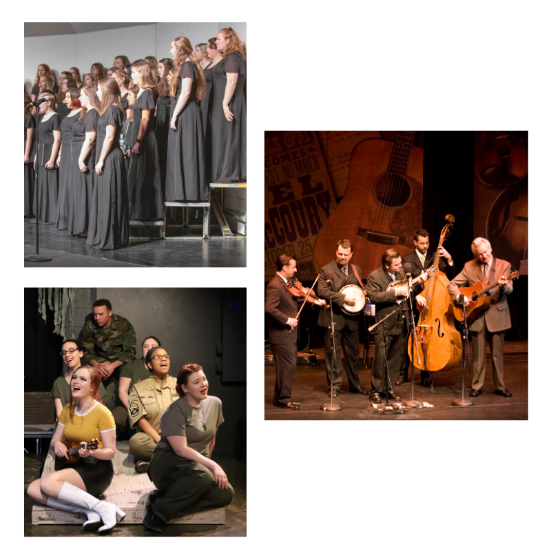 Collage of Photos from different performing arts events.