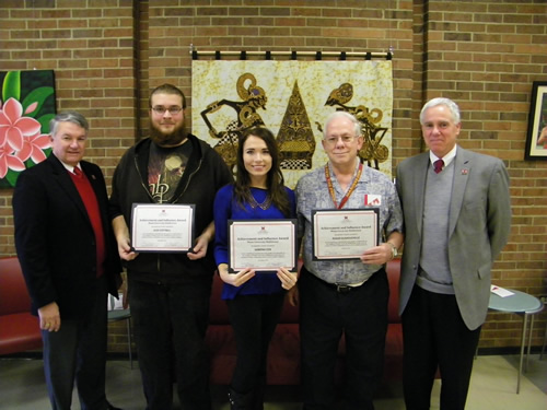 From left to right: G. Michael Pratt, Associate Provost and Dean, Alex Cottrell, Sabrina Cox, Roger Dumouchelle and Bob Rusbosin, Regional Senior Associate Dean of Students