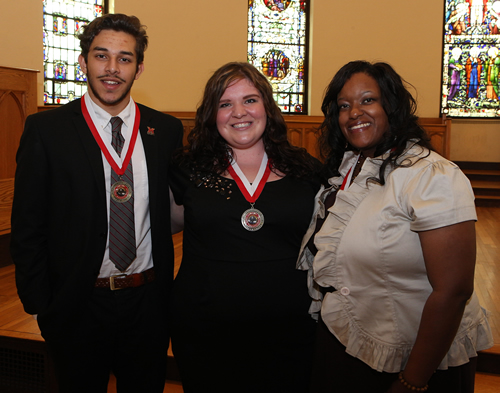 From left: Miami regional campus students Shan Qureshi, Abbi Hoerst and Jennifer Pugh received the Miami President’s Distinguished Service Award in Oxford last month. 