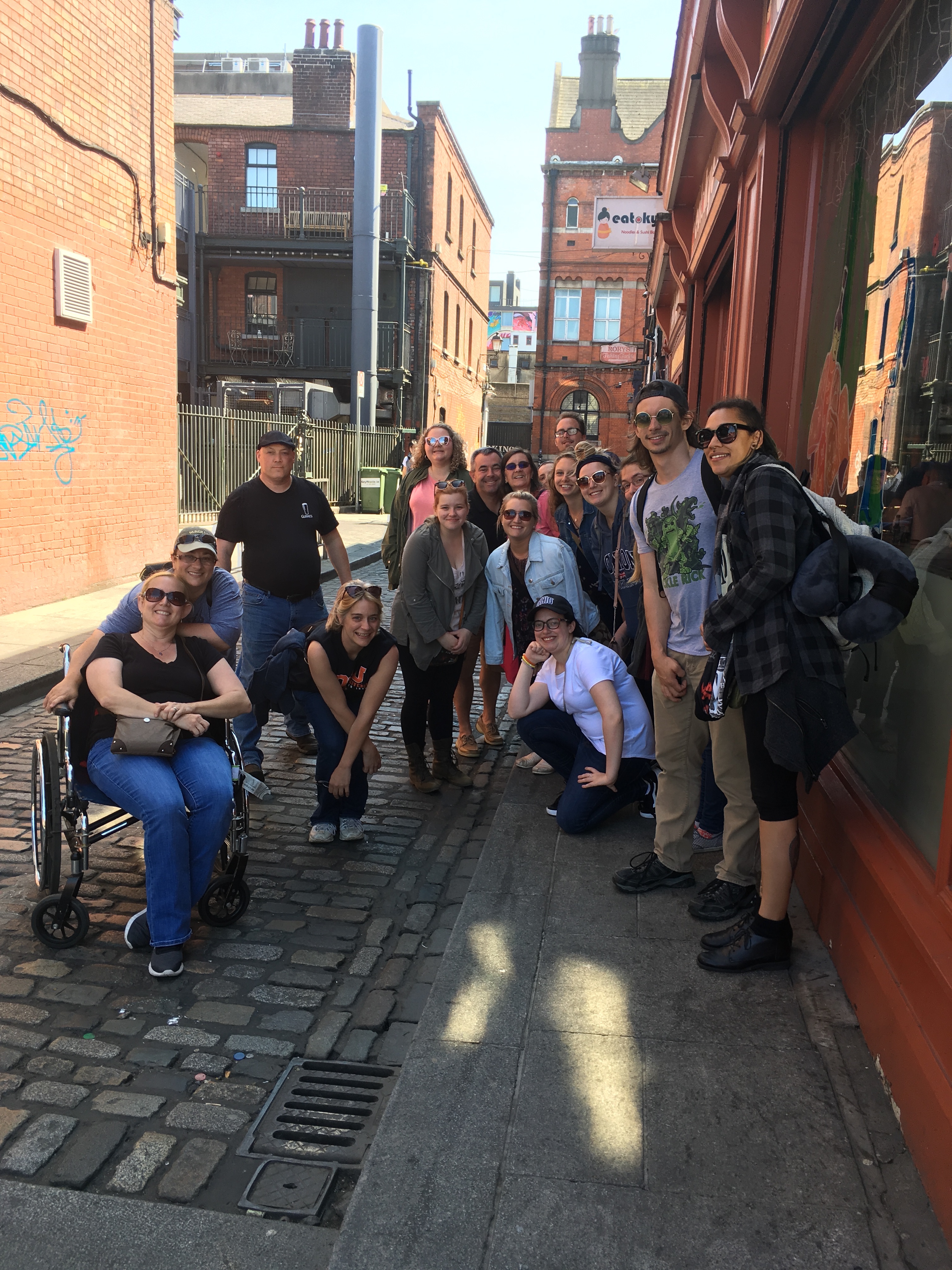 Study abroad students on a side street in Dublin