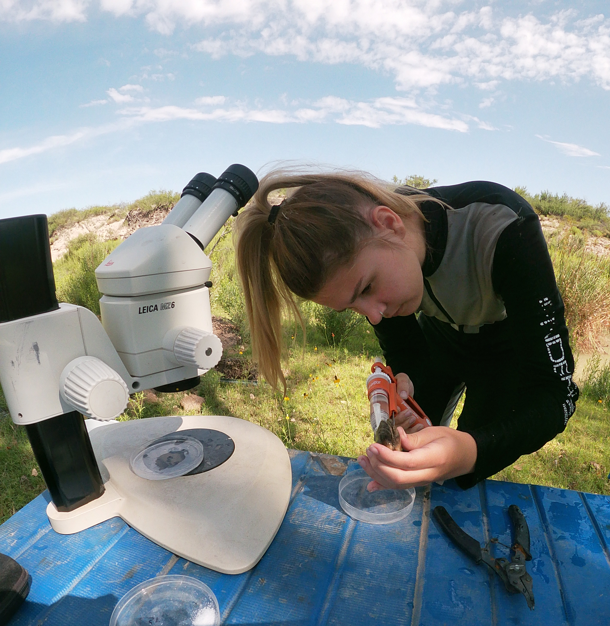 Photo of Alyssa Bley in New Mexico working on her research project.