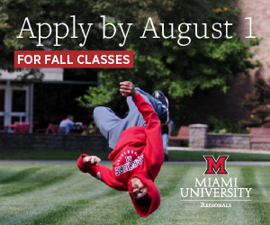 Apply by August 1 for fall classes - Miami University Regional logo
